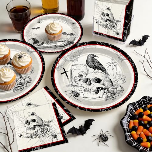 Halloween Gothic Party Plates and Napkins Set - 96 Pieces for Haunted Events