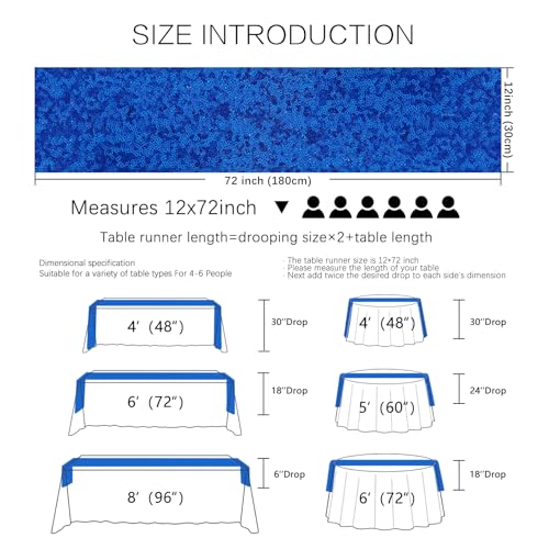 Royal Blue Sequin Table Runners 72 Inches Long - 10 Pack for Weddings & Parties