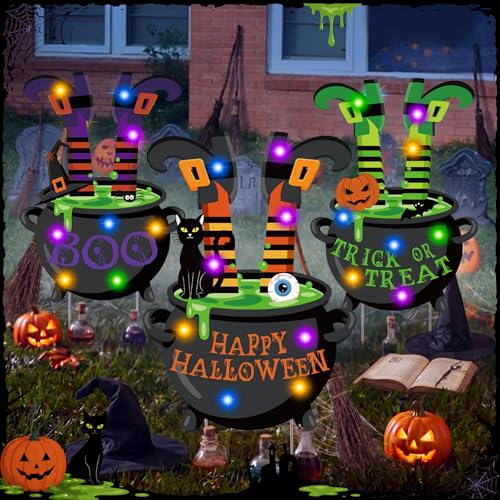 Halloween Lighted Witch Legs Yard Decor Set with Stakes - Spooky Outdoor Garden Decorations