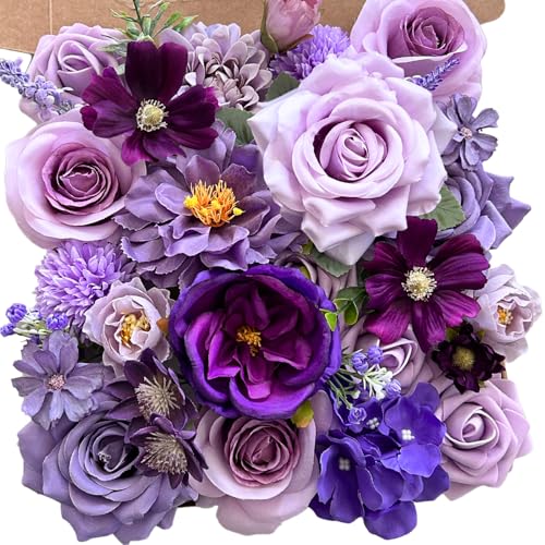 Purple Artificial Flowers Combo - Silk Roses, Peonies, Daisies & Greenery - Variation Purple413