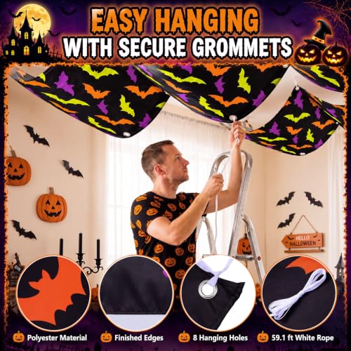 Halloween Bat Ceiling Banner - 12 Ft Party Decorations for Halloween