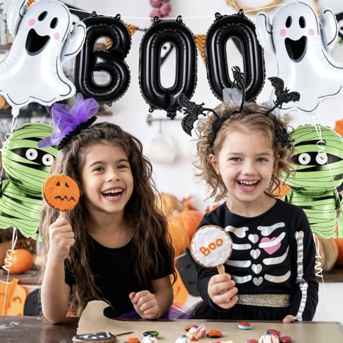 Halloween Ghost & Mummy Foil Balloons Set - Black, 9 Pcs Party Decor