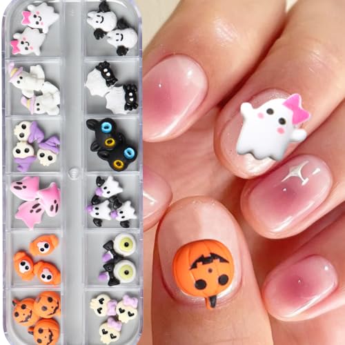 Halloween Nail Charms Ghost Pumpkin Bat Ghost Cat DIY Nail Art Decorations - Variation: Bat Ghost