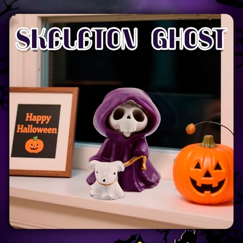 Halloween Ghost Decor Figurine - Cute Resin Spooky Statue for Home & Office, Purple & White