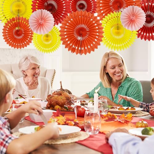 Honeycomb Paper Fan Set - Fall Orange Hanging Party Decorations - 11 pcs