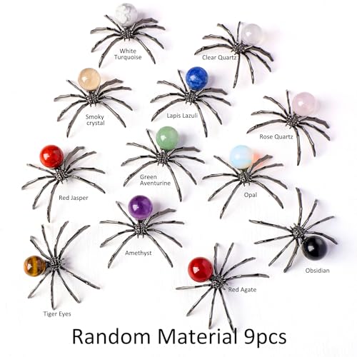 Handmade Spider Crystal Ball Figurine Set - Gothic Decor with Black Alloy Base, 9pcs, 1.77-2.16 Inches Variation of THIS listing