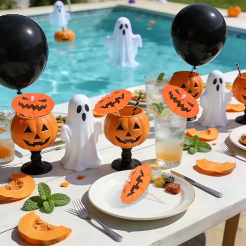 120 Pcs Summer Halloween Cocktail Umbrellas Drink Picks Pumpkin Design