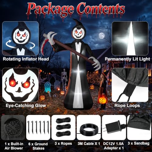 10FT Inflatable Halloween Grim Reaper with Rotating Head & LED Lights