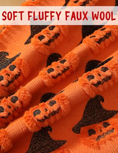 20x20 Inch Halloween Pillow Covers Set of 2 - Faux Fur Double-Sided Pumpkin Bat & Pumpkin with Hat, Plush Fall Home Decor - Orange Variation