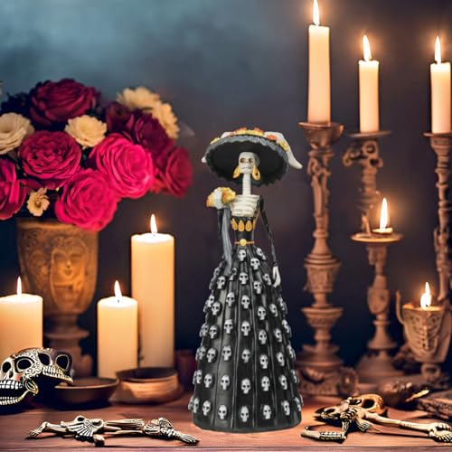 Halloween Catrina Skeleton Lady Figurine - Mexican Day of the Dead Decor