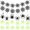 Halloween Hanging Spider Web Decorations Set with Glitter Garlands and Glow-In-The-Dark Stickers