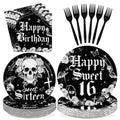Black White Gothic 16th Birthday Party Supplies Set - Serves 24 - Variation of THIS listing