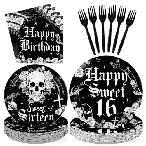 Black White Gothic 16th Birthday Party Supplies Set - Serves 24 - Variation of THIS listing