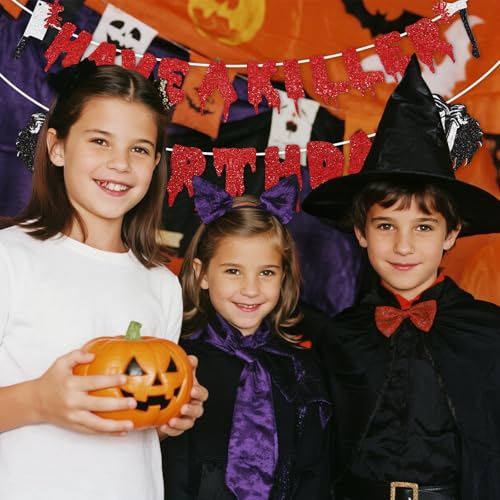 Killer Themed Halloween Birthday Banner with Glitter Spooky Decor