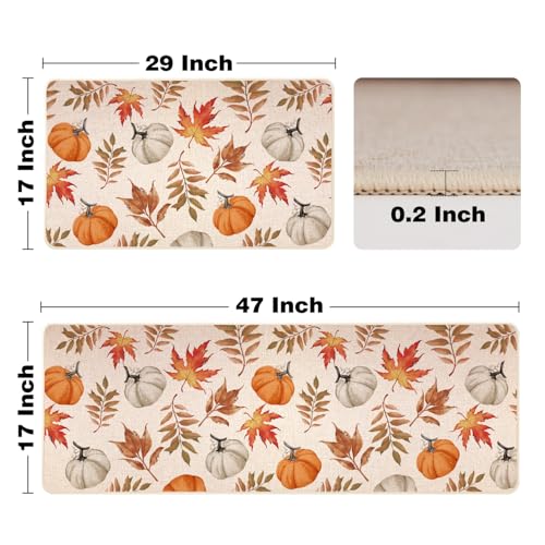 Fall Kitchen Mat Set of 2 - 17x29 & 17x47 Inches, Multi Color Autumn Decor