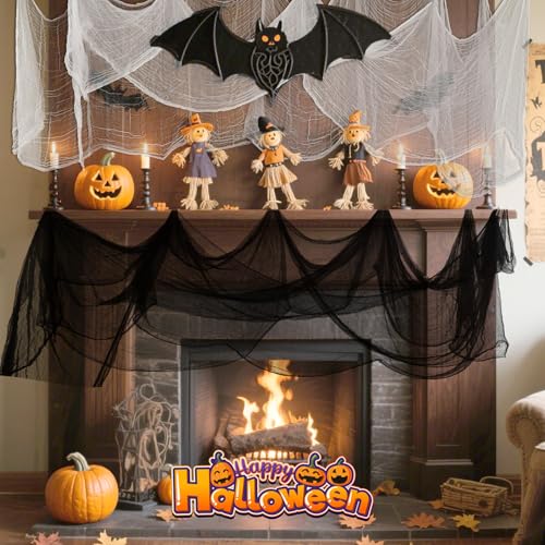 Halloween Creepy Cloth Set - Black & White Gauze Fabric 200x40 Inches - Spooky Outdoor Indoor Decorations - Variation: 40x200in / Black+White