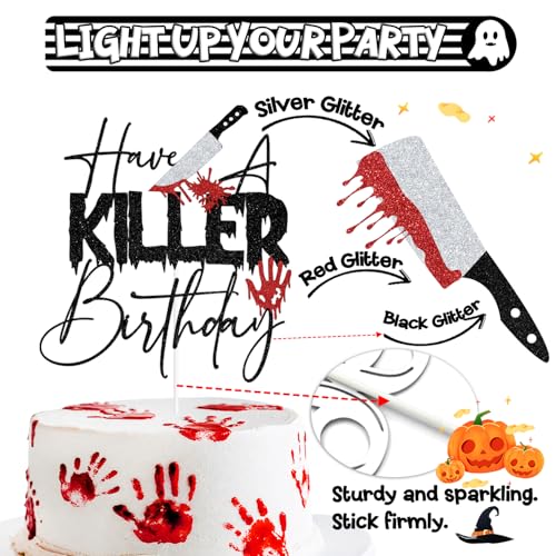 Halloween & Birthday Cake Topper with Glitter Skull Design - Killer Themed Party Decor