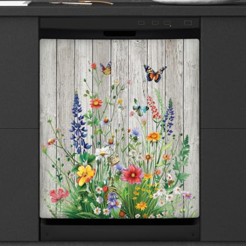 Wildflower Wood Dishwasher Magnet Cover A5 - Scratch-Resistant Trimmable Kitchen Appliance Decor