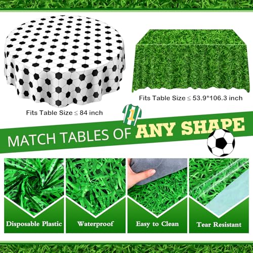 Soccer & Grass Party Tablecloths 84 Inch Disposable Circle Cover - 6 Pack