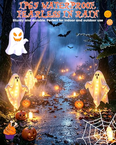Outdoor Solar Ghost Decorations Waterproof Halloween Yard Stakes