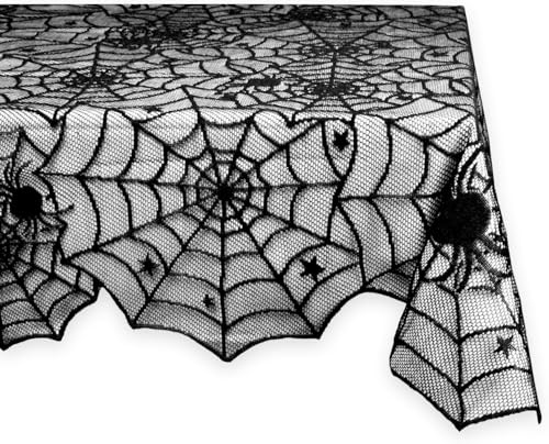 Spider Web Lace Overlay Tablecloth - Gothic Halloween Decor 54x72 Inches - Variation: Spider Web / 72" x 54"
