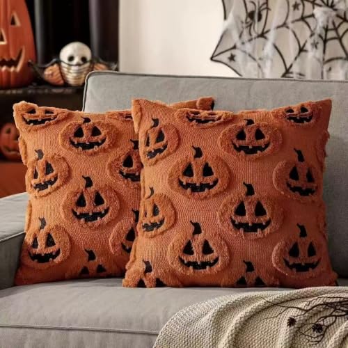 Fall Pillow Covers 18x18 Set of 2 - Rust Ghost Pumpkin Autumn Decor