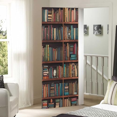 Library Bookshelf Door Cover - Washable Waterproof Holiday Decor - S 32 x 79 Inch