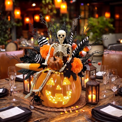 Halloween Skull Pumpkin Vase with Black & Orange Branches - DIY Spooky Decor - Skull Variation