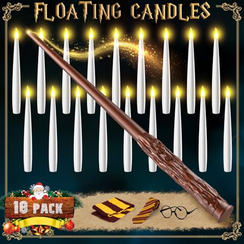 White Floating Candles with Wand - Christmas Flameless LED Hanging Candle Set