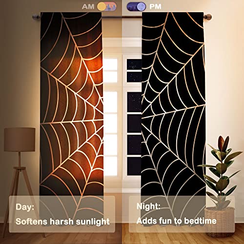 Children's Halloween Spider Web Window Curtains - Black Microfiber 82x84 Inches