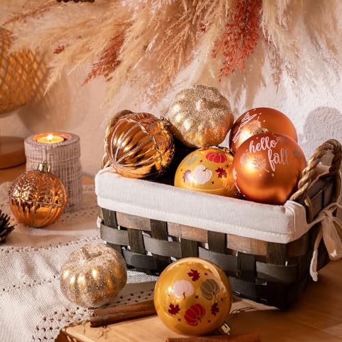 Fall Ornaments Christmas Tree Decorations - 2.36 Inch Pumpkin & Autumn Leaf Set - Orange