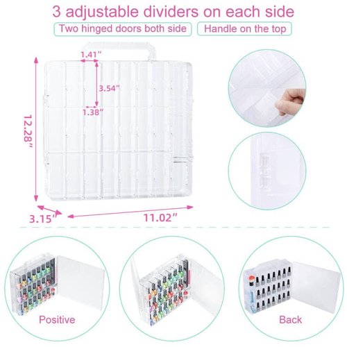 JIASHENG Nail Polish Organizer Case for 48 Bottles, Gel Nail Polish Storage Holder Double Side Adjustable Space Divider for Acrylic Nail Gel Dip Powder Tips Set with Two Toe Separator