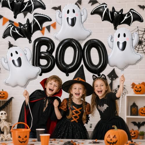 Halloween Ghost and Bat Foil Balloon Set - Black and White Party Decorations