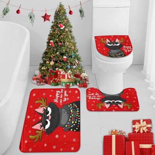 Britimes Christmas Reindeer Bath Rug Set of 3 Xmas 26 - Non-Slip Microfiber Bathroom Mats