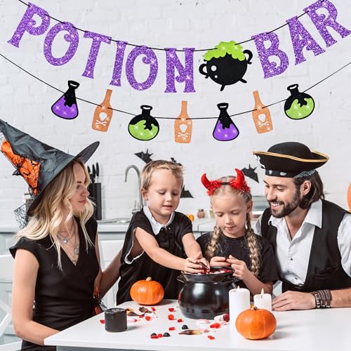 Halloween Potion Bar Banner with Potion Signs - Glitter Party Decor - Variation: Halloween Potion Bar