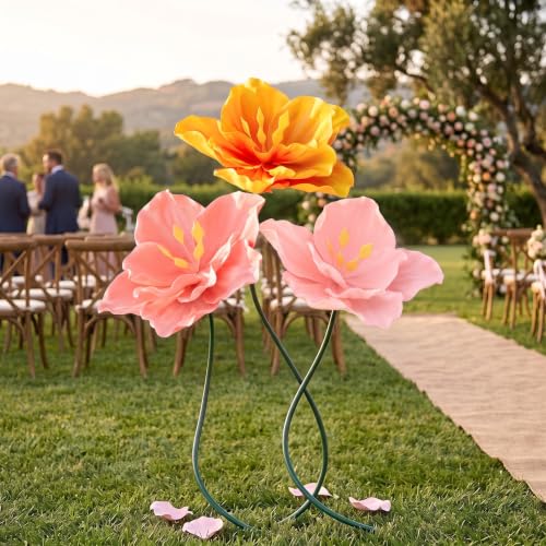 Giant Artificial Hibiscus Flowers Set - Light Pink, Pink & Gold - 3 Pack, 19.7 Inch Tropical Decor with Flexible Aluminum Stems