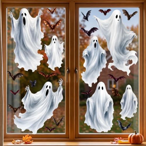 Halloween Window Stickers - Giant Ghost Bat Decor, No Residue, Colorful 3 Variation