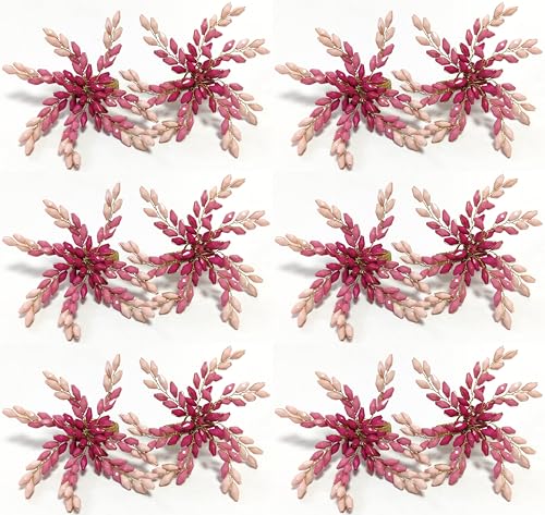 Pink Gold Beaded Napkin Ring Set of 12 with Leaves Design - Elegant Table Decor
