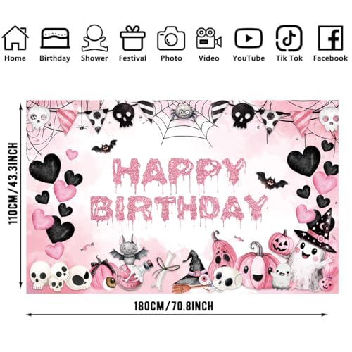 Halloween Birthday Banner Decorations Pink Halloween Party Backdrop