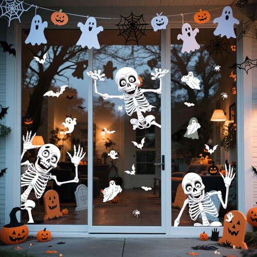 Halloween Skeleton Window Clings - Stereoscopic Effect, Reusable Party Decor