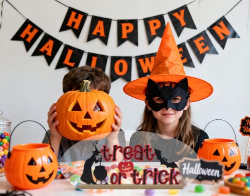Halloween Trick or Treat Metal Tabletop Decor Sign - Indoor Home Office Shelf Mantel