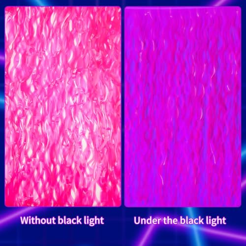 Fuchsia Glow in The Dark Party Table Skirts 2 Pack - Neon Wavy Metallic Tinsel Decorations