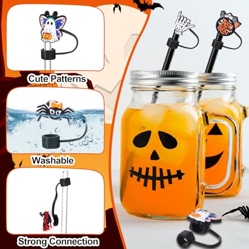 Halloween Straw Toppers Bulk Set - 72 Pcs for 30/40oz Tumblers - Spooky Designs