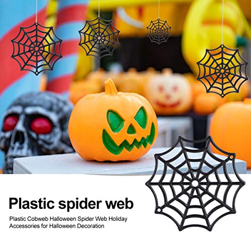 Mini Black Plastic Spider Web Ornaments Set for Halloween Decorations - 50 Pack