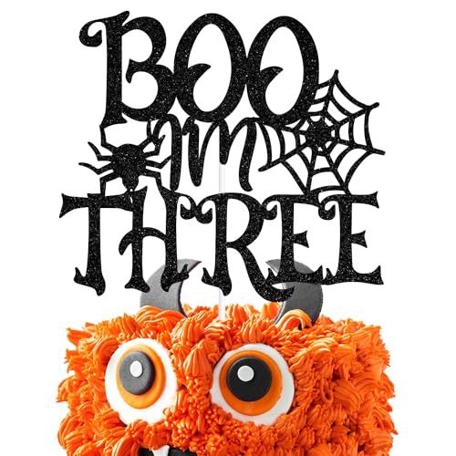 Black Glitter Cake Topper - Happy 3rd Birthday Halloween Theme