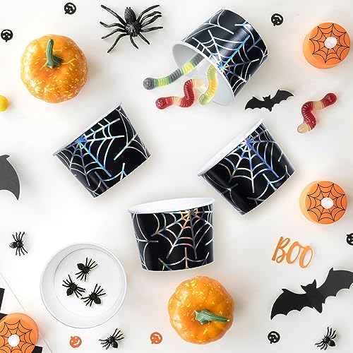 Confettiville Spider Web Paper Ice Cream Cups - 50 Count, 9 Oz Disposable Dessert Bowls for Hot or Cold Food