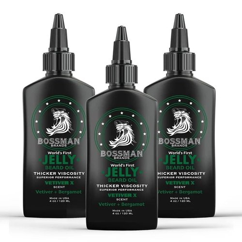Bossman Jelly Beard Oil for Men - 3 Pack (12 oz in Total, Vetiver X Scent) – Softens, Moisturizes & Conditions with Natural Ingredients