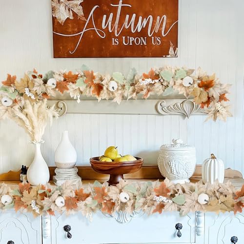 6FT Fall Garland Pack - Autumn Leaves Decor for Mantle Fireplace Porch