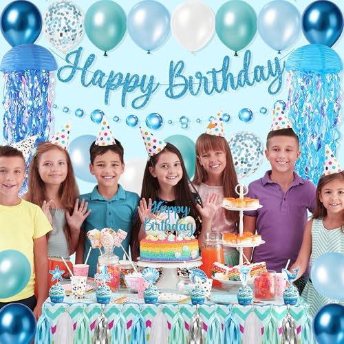 Blue Ocean Mermaid Birthday Party Decorations Set for Girls
