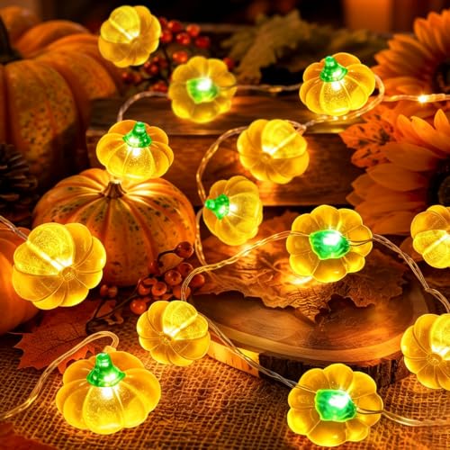 Aiyomt 30LED Pumpkin String Lights - Fall Battery Decor, 10FT Halloween & Thanksgiving Lights